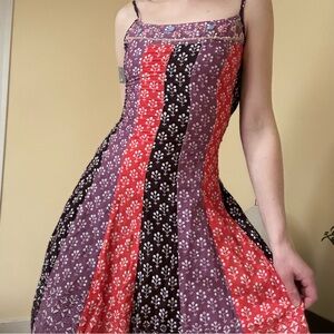 Free People Beaded Lace-Up Midi Dress, Lavender & Red Floral Block Print